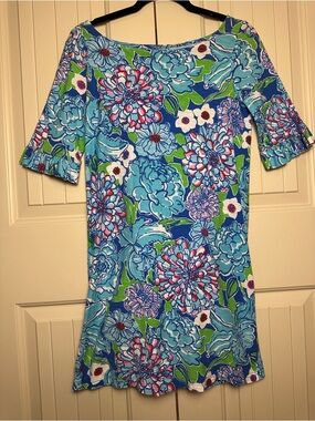 Lilly Pulitzer Somerset Worth Blue May Flowers Boat Neck Shift Dress Small EUC